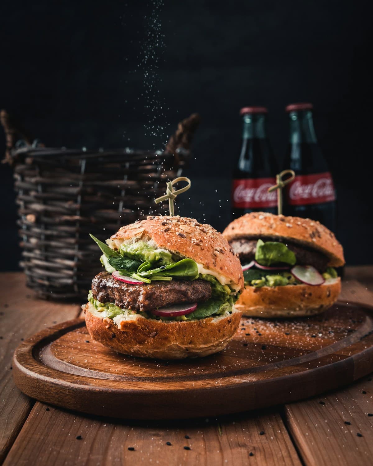 Burgers served with fresh toppings